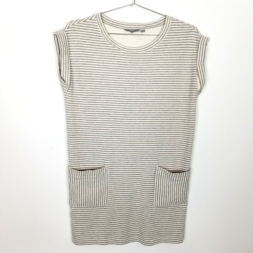 Athleta Women Striped Ease Up Shirt Dress Sz M Casual Soft‎ Short Sleeve Outdoor